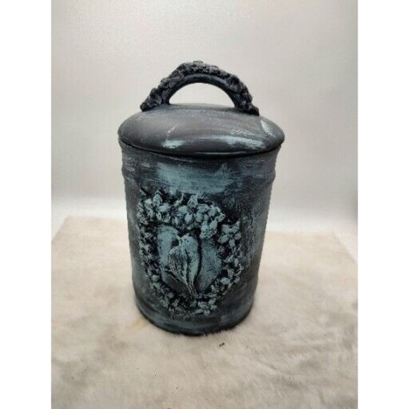 Repurposed Small  storage Canister Handmade By Me With Lid 6.5" Tall Ceramic - Picture 2 of 16